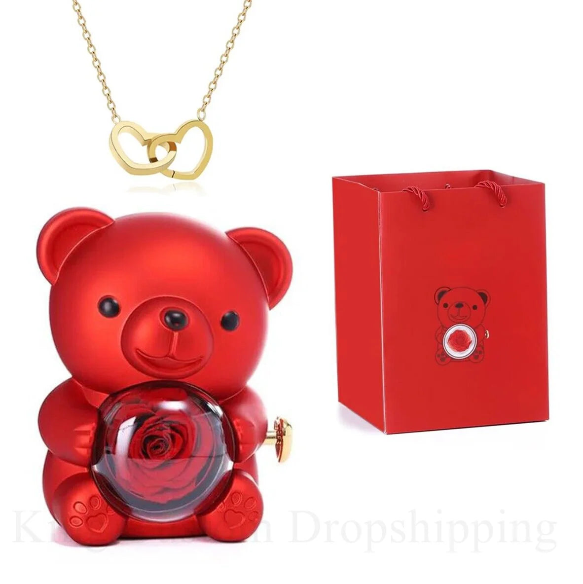 2025 New Eternal Flower Rotating Rose Bear Jewelry Box Custom Name Jewelry Necklace Birthday Gift for Family and Friends