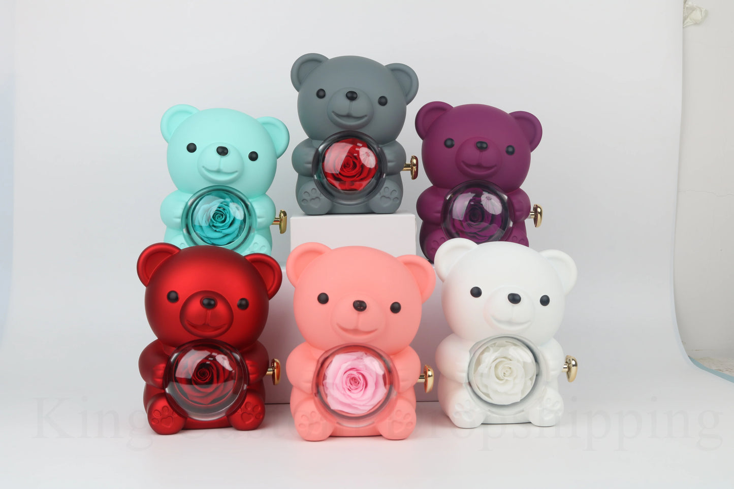 2025 New Eternal Flower Rotating Rose Bear Jewelry Box Custom Name Jewelry Necklace Birthday Gift for Family and Friends