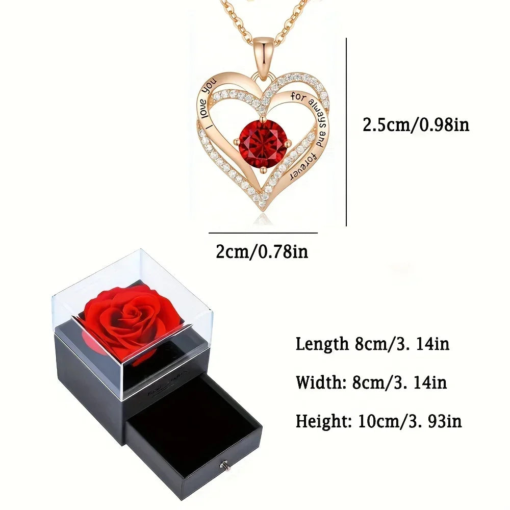 Luxury Red Zircon Pendant Necklaces With Rose Flower Gift Box For Girlfriend Women I Love You Gifts 2025Trendy Wedding Jewelry