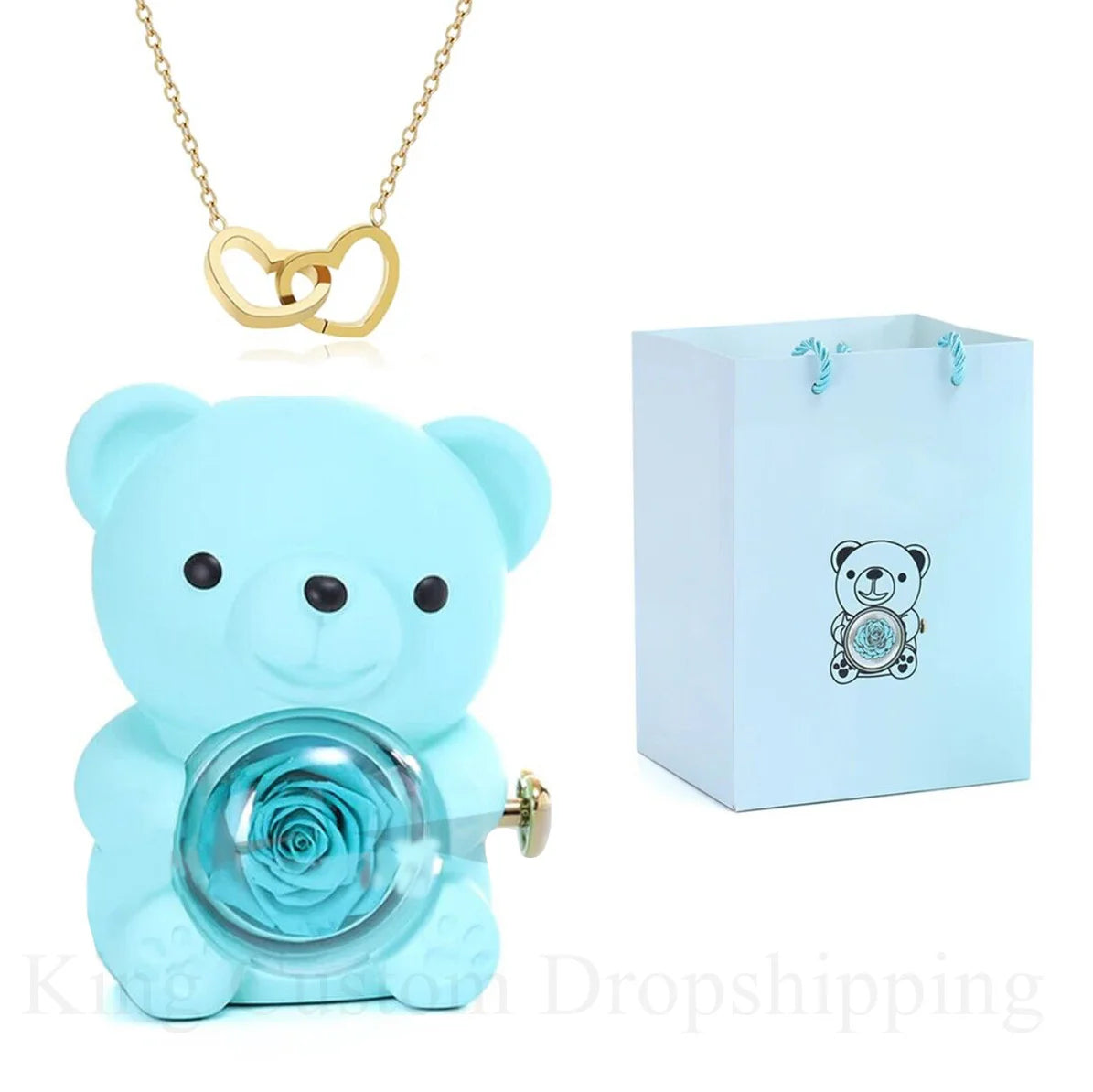 2025 New Eternal Flower Rotating Rose Bear Jewelry Box Custom Name Jewelry Necklace Birthday Gift for Family and Friends