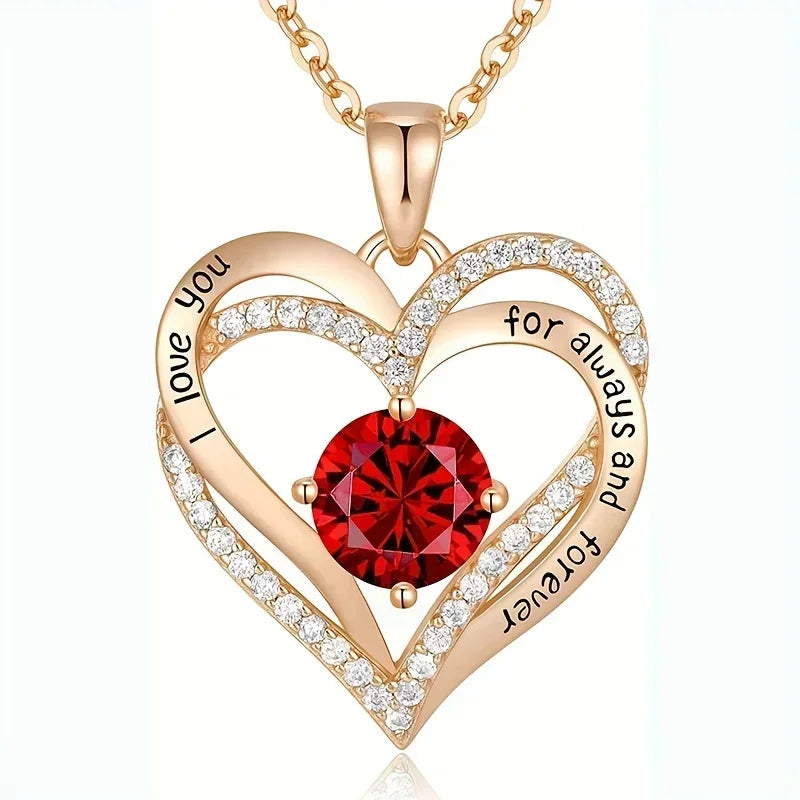 Luxury Red Zircon Pendant Necklaces With Rose Flower Gift Box For Girlfriend Women I Love You Gifts 2025Trendy Wedding Jewelry